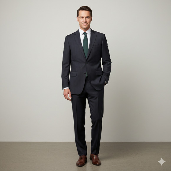 Hickey Freeman Worsted Wool 2B 2 Piece Suit Black Pinstripe 40R 33x30.5